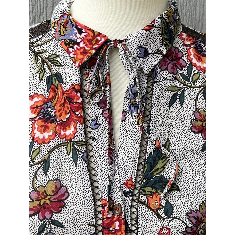 Maeve Anthropologie Janie Flounce Hem Button Up Polka Dot Floral Blouse Size 0 - Picture 5 of 11